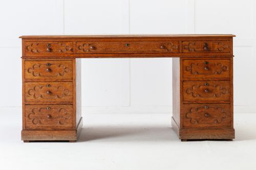 19TH CENTURY ENGLISH REGENCY GOTHIC OAK PARTNERS DESK - ADDITIONAL PHOTO 1