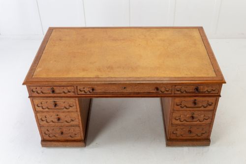 19TH CENTURY ENGLISH REGENCY GOTHIC OAK PARTNERS DESK - ADDITIONAL PHOTO 3