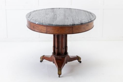 early 19th century french mahogany circular table with marble top - CATEGORY: ANTIQUE TABLES - DATED 19TH CENTURY