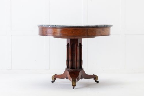 EARLY 19TH CENTURY FRENCH MAHOGANY CIRCULAR TABLE WITH MARBLE TOP - ADDITIONAL PHOTO 1