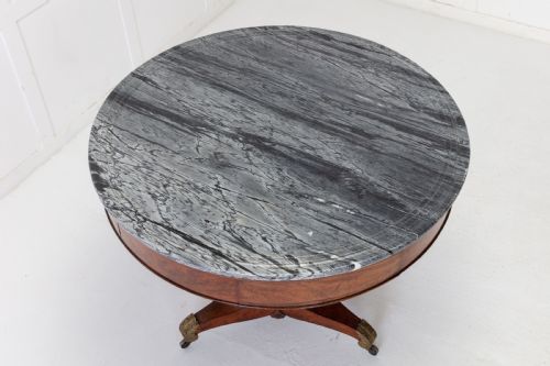 EARLY 19TH CENTURY FRENCH MAHOGANY CIRCULAR TABLE WITH MARBLE TOP - ADDITIONAL PHOTO 6