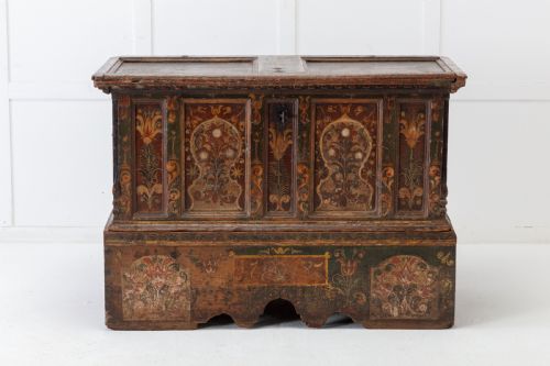 18th century painted trunk on stand - CATEGORY: ANTIQUE CHESTS - DATED 18TH CENTURY