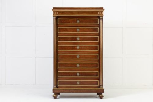 19th century french mahogany tall chest - CATEGORY: ANTIQUE CHEST OF DRAWERS - DATED 19TH CENTURY