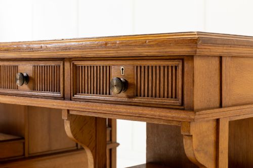 19TH CENTURY ENGLISH OAK PARTNERS DESK GEORGE BARTHOLOMEW CO - ADDITIONAL PHOTO 1