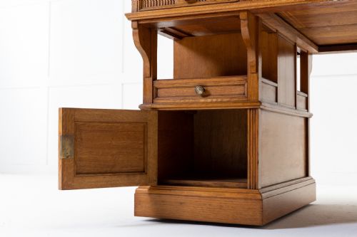 19TH CENTURY ENGLISH OAK PARTNERS DESK GEORGE BARTHOLOMEW CO - ADDITIONAL PHOTO 4