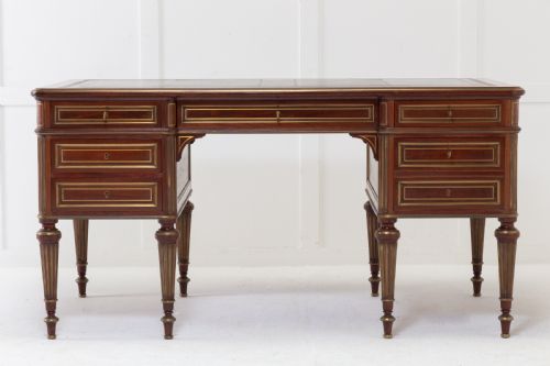 19TH CENTURY FRENCH BRASS INLAID MAHOGANY DESK - ADDITIONAL PHOTO 1