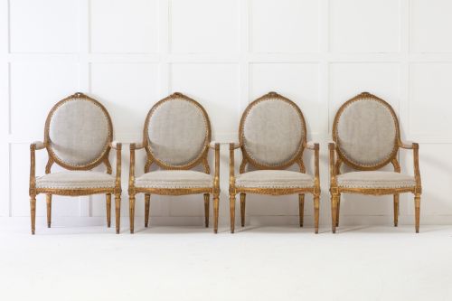set of four 1920s french gilt carved wood armchairs - CATEGORY: ANTIQUE CHAIRS - DATED 1920