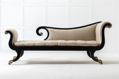 19th century ebonised chaise longue - CATEGORY: ANTIQUE SOFAS - DATED REGENCY