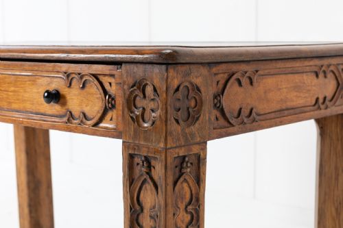 19TH CENTURY REGENCY OAK GOTHIC DESK WITH LEATHER TOP - ADDITIONAL PHOTO 2