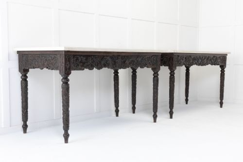 large pair of important early 19th century chinese hardwood marble top console tables - CATEGORY: ANTIQUE TABLES - DATED 19TH CENTURY