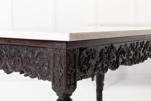 LARGE PAIR OF IMPORTANT EARLY 19TH CENTURY CHINESE HARDWOOD MARBLE TOP CONSOLE TABLES - ADDITIONAL PHOTO 1