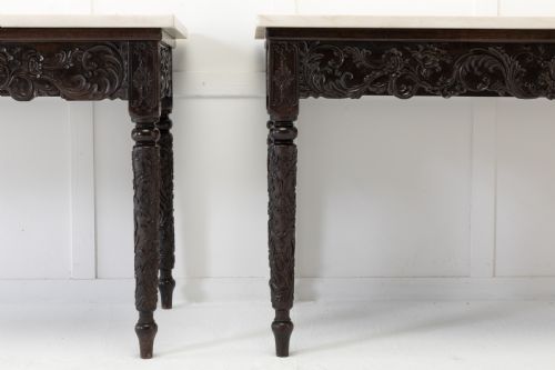 LARGE PAIR OF IMPORTANT EARLY 19TH CENTURY CHINESE HARDWOOD MARBLE TOP CONSOLE TABLES - ADDITIONAL PHOTO 2