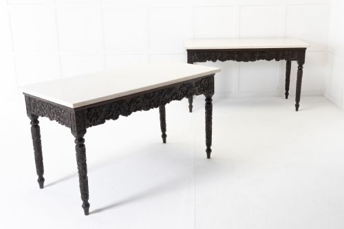 LARGE PAIR OF IMPORTANT EARLY 19TH CENTURY CHINESE HARDWOOD MARBLE TOP CONSOLE TABLES - ADDITIONAL PHOTO 4