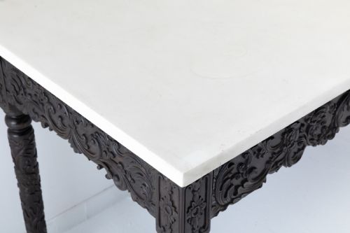 LARGE PAIR OF IMPORTANT EARLY 19TH CENTURY CHINESE HARDWOOD MARBLE TOP CONSOLE TABLES - ADDITIONAL PHOTO 6