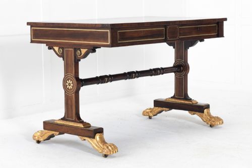 english regency brass inlaid library table - CATEGORY: ANTIQUE TABLES - DATED REGENCY
