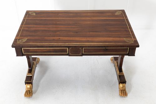 ENGLISH REGENCY BRASS INLAID LIBRARY TABLE - ADDITIONAL PHOTO 4