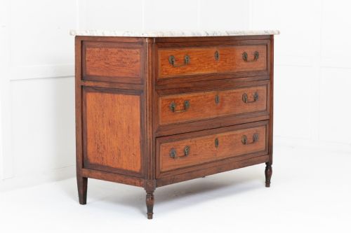 Early 19th Century French Walnut and Satinwood Commode with Marble Top