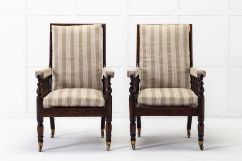 pair of large 19th century english simulated rosewood armchairs - CATEGORY: ANTIQUE CHAIRS - DATED 19TH CENTURY