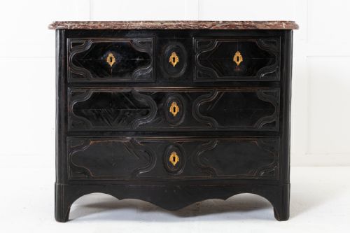 18th century french ebonised commode with marble top - CATEGORY: ANTIQUE CHEST OF DRAWERS - DATED 18TH CENTURY