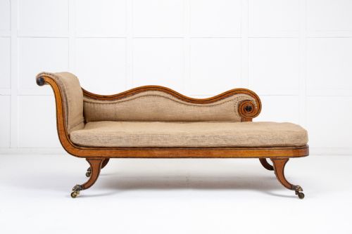 19th century english oak and ebonised inlay chaise longue - CATEGORY: ANTIQUE SOFAS - DATED 19TH CENTURY