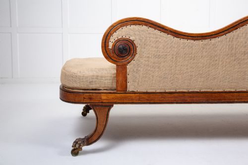 19TH CENTURY ENGLISH OAK AND EBONISED INLAY CHAISE LONGUE - ADDITIONAL PHOTO 3