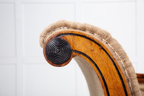 19TH CENTURY ENGLISH OAK AND EBONISED INLAY CHAISE LONGUE - ADDITIONAL PHOTO 5