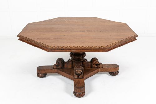 large 19th century english oak octagonal centre table - CATEGORY: ANTIQUE TABLES - DATED 19TH CENTURY