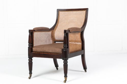 19th century english regency mahogany bergre library chair - CATEGORY: ANTIQUE CHAIRS - DATED 19TH CENTURY
