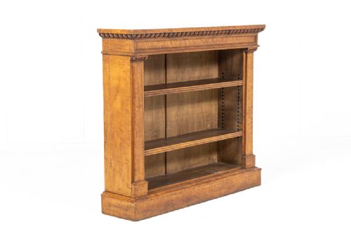 19th century english regency bird's eye maple open bookcase - CATEGORY: ANTIQUE BOOKCASES - DATED 19TH CENTURY