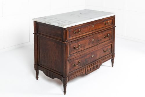 18th century french walnut commode with marble top - CATEGORY: ANTIQUE CHEST OF DRAWERS - DATED 18TH CENTURY