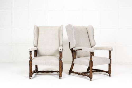 pair of large scale french reclining wing chairs - CATEGORY: ANTIQUE CHAIRS - DATED 18TH CENTURY