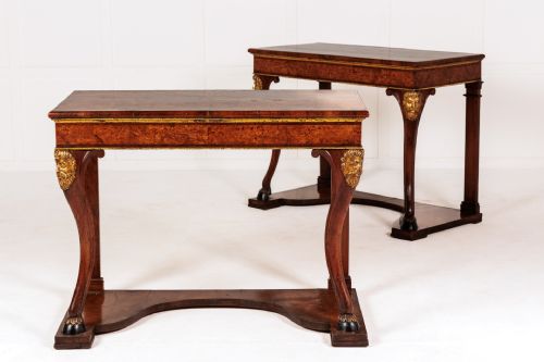pair of rare early 19th century italian walnut and burr yew console tables - CATEGORY: ANTIQUE TABLES - DATED 19TH CENTURY