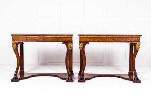 PAIR OF RARE EARLY 19TH CENTURY ITALIAN WALNUT AND BURR YEW CONSOLE TABLES - ADDITIONAL PHOTO 1