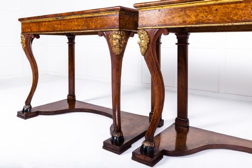 PAIR OF RARE EARLY 19TH CENTURY ITALIAN WALNUT AND BURR YEW CONSOLE TABLES - ADDITIONAL PHOTO 3