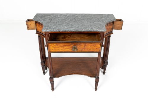EARLY 19TH CENTURY FRENCH WALNUT AND SATINWOOD CONSOLE TABLE - ADDITIONAL PHOTO 1