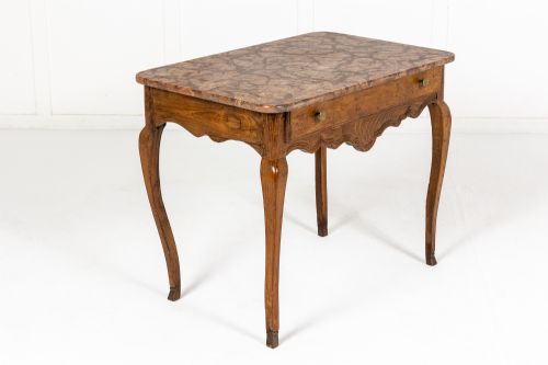 18th century french oak side table with marble top - CATEGORY: ANTIQUE TABLES - DATED 18TH CENTURY