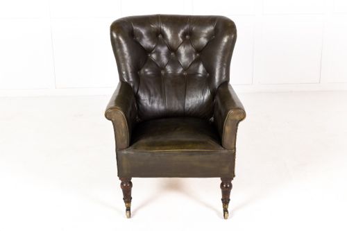 19th century english leather armchair - CATEGORY: ANTIQUE CHAIRS - DATED 19TH CENTURY