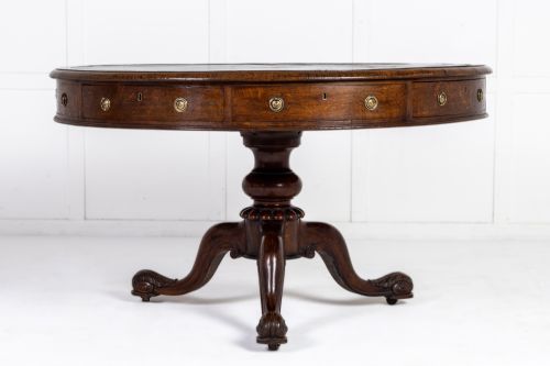 late george ivearly william iv oak drum table by gillows - CATEGORY: ANTIQUE TABLES - DATED GEORGIAN