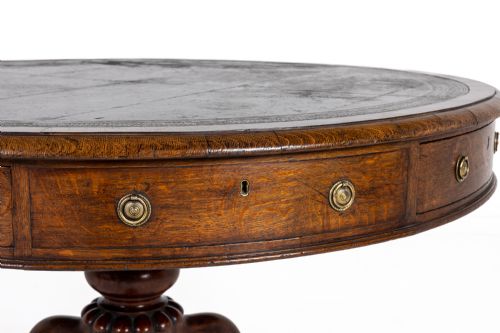 LATE GEORGE IVEARLY WILLIAM IV OAK DRUM TABLE BY GILLOWS - ADDITIONAL PHOTO 3