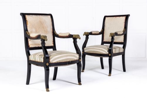 pair of french ebonised armchairs - CATEGORY: ANTIQUE CHAIRS - DATED 1910