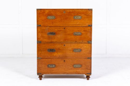 small 19th century teak campaign chest - CATEGORY: ANTIQUE CHEST OF DRAWERS - DATED 19TH CENTURY