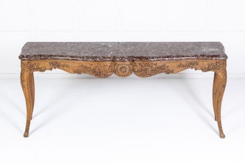 LARGE 19TH CENTURY FRENCH OAK SIDE TABLE WITH MARBLE TOP - ADDITIONAL PHOTO 1