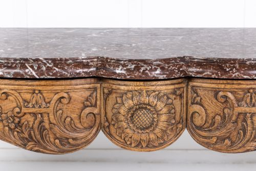 LARGE 19TH CENTURY FRENCH OAK SIDE TABLE WITH MARBLE TOP - ADDITIONAL PHOTO 2