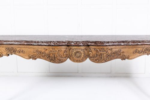 LARGE 19TH CENTURY FRENCH OAK SIDE TABLE WITH MARBLE TOP - ADDITIONAL PHOTO 3