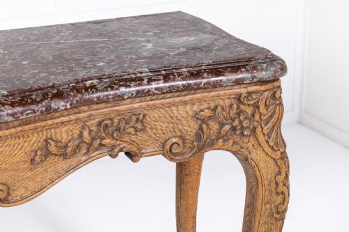 LARGE 19TH CENTURY FRENCH OAK SIDE TABLE WITH MARBLE TOP - ADDITIONAL PHOTO 4