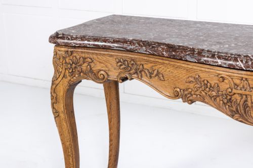 LARGE 19TH CENTURY FRENCH OAK SIDE TABLE WITH MARBLE TOP - ADDITIONAL PHOTO 5