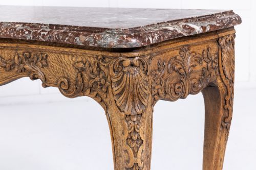LARGE 19TH CENTURY FRENCH OAK SIDE TABLE WITH MARBLE TOP - ADDITIONAL PHOTO 9