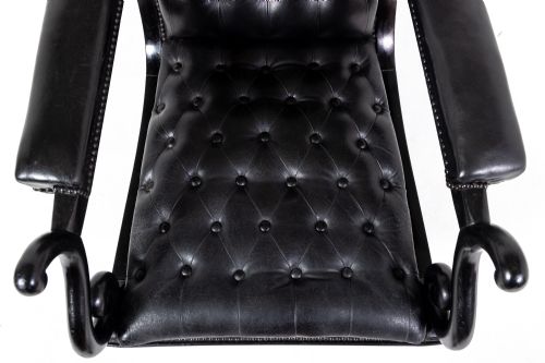 MID 19TH CENTURY EBONISED AND LEATHER LIBRARY ARMCHAIR - ADDITIONAL PHOTO 1