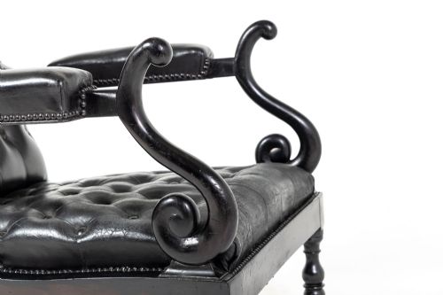 MID 19TH CENTURY EBONISED AND LEATHER LIBRARY ARMCHAIR - ADDITIONAL PHOTO 5