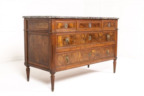 18th century french walnut commode with marble top - CATEGORY: ANTIQUE CHEST OF DRAWERS - DATED 18TH CENTURY